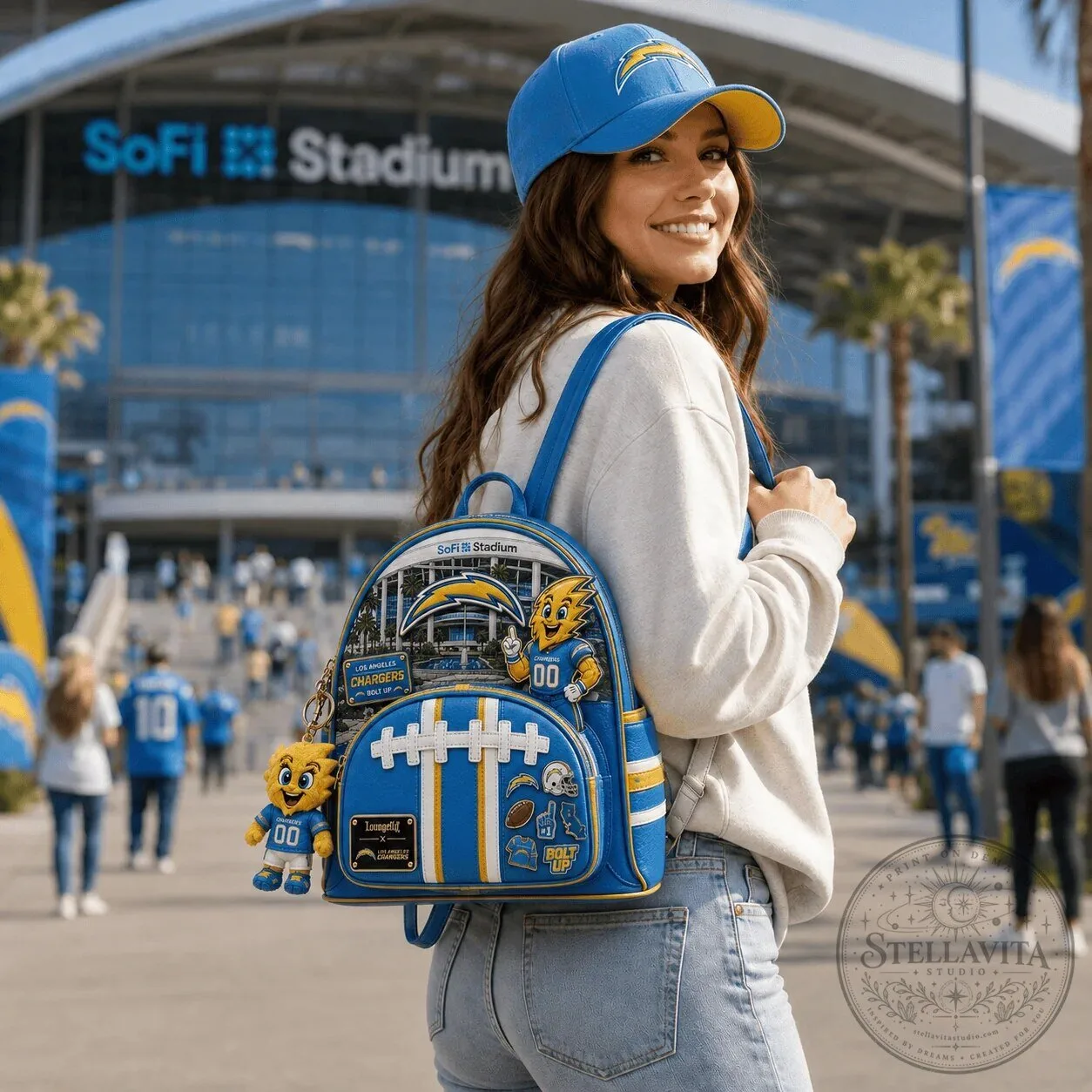 Los Angeles Chargers SoFi Stadium Football Loungefly Mini Backpack 8 Los Angeles Chargers SoFi Stadium Football Loungefly Mini Backpack