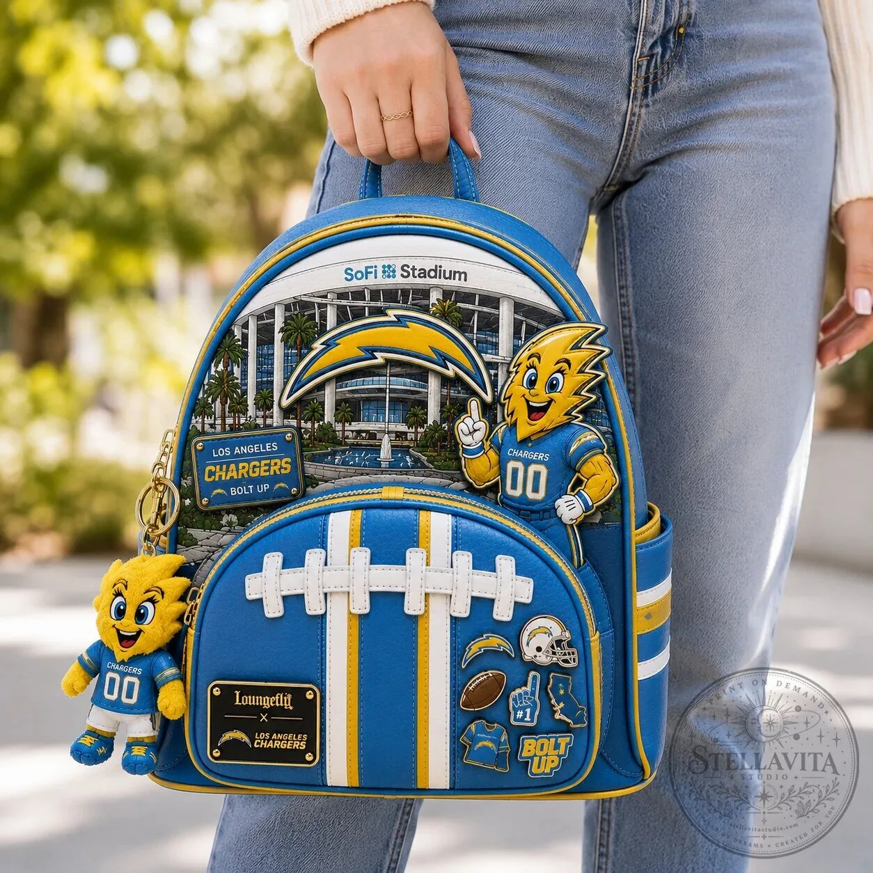 Los Angeles Chargers SoFi Stadium Football Loungefly Mini Backpack 9 Los Angeles Chargers SoFi Stadium Football Loungefly Mini Backpack