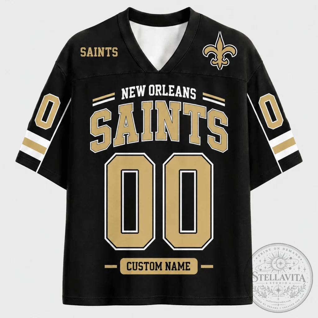 New Orleans Saints Black and Gold Custom Name and Number Football Jersey New Orleans Saints Black and Gold Custom Name and Number Football Jersey