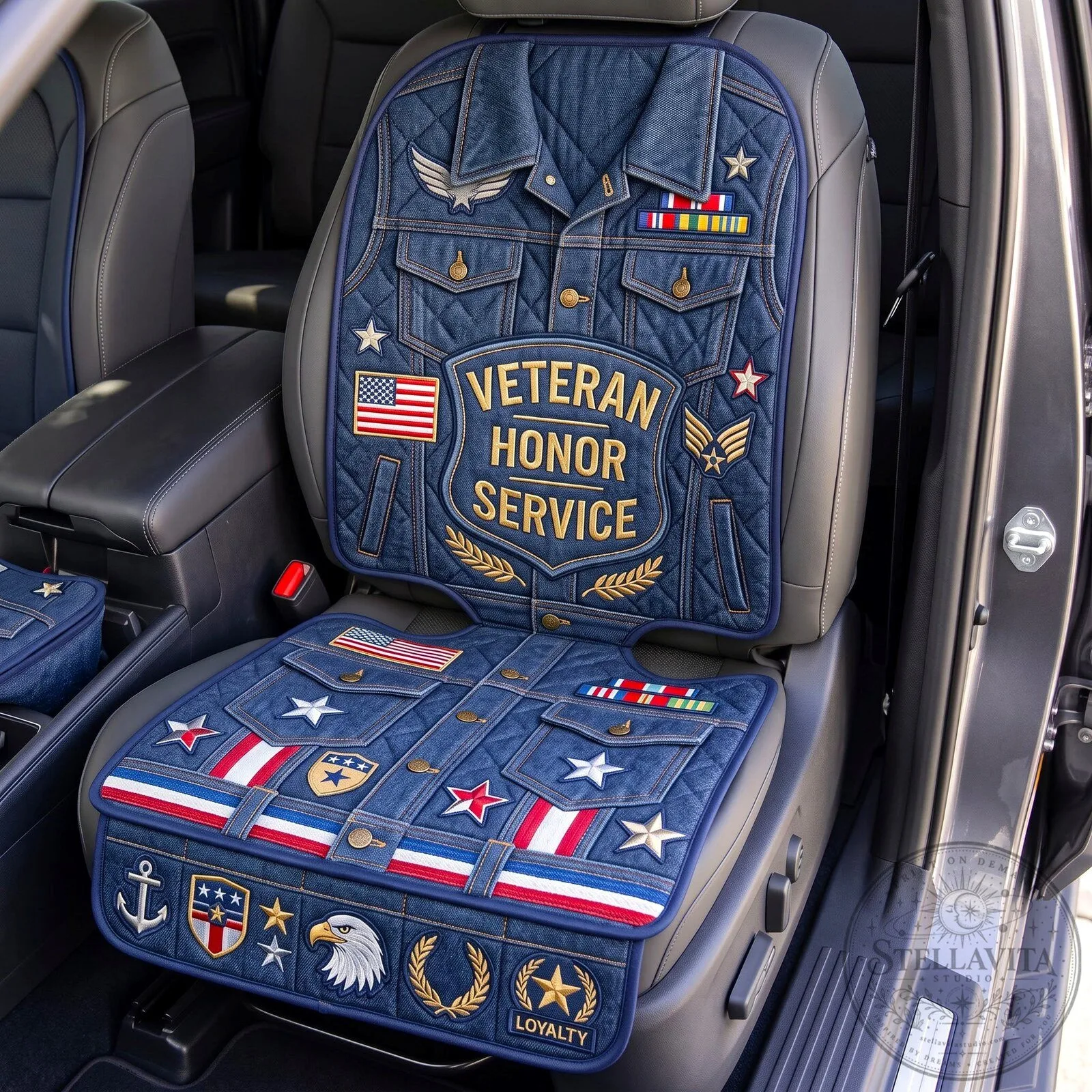 United States Veteran Honor Service Denim Style Car Seat Cover