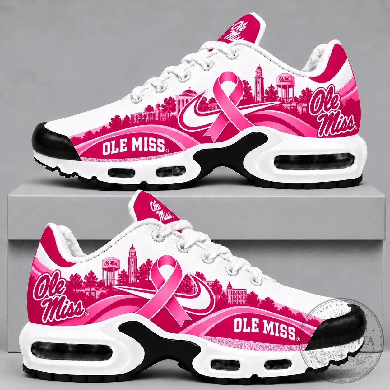 Ole Miss Rebels Pink Ribbon Breast Cancer Awareness Sneakers