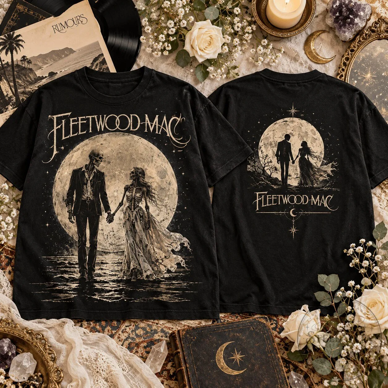 Fleetwood Mac Moonlight Skeleton Couple Romantic Graphic Band T-Shirt