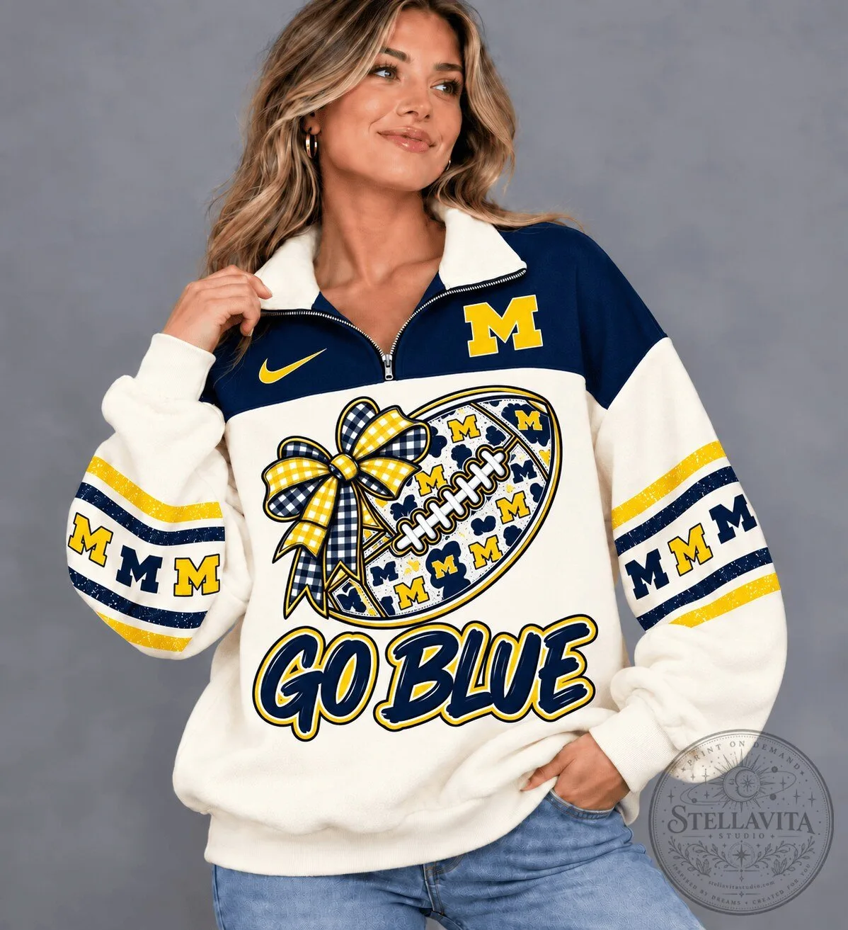 Michigan Wolverines Football Go Blue Quarter-Zip Sweatshirt for Women