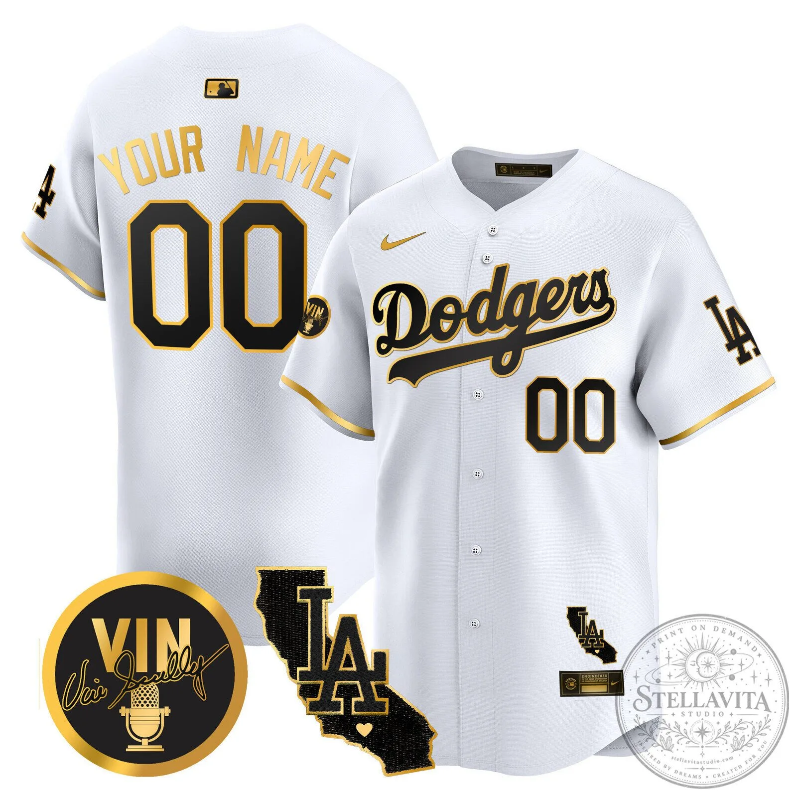 Dodgers Black and Gold Custom Baseball Jersey with Vin Scully Patch 7 Dodgers Black and Gold Custom Baseball Jersey with Vin Scully Patch