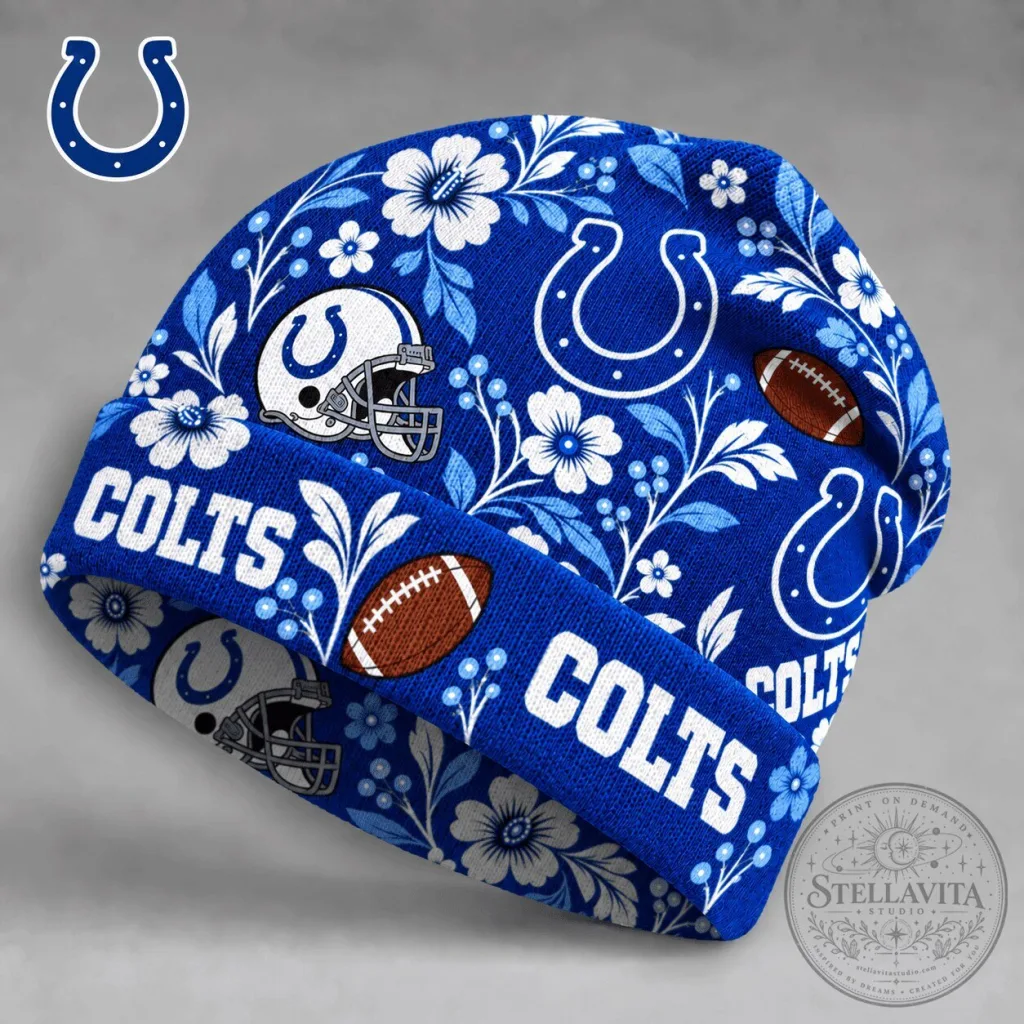 Indianapolis Colts NFL Floral Team Pride Beanie Hat Indianapolis Colts NFL Floral Team Pride Beanie Hat