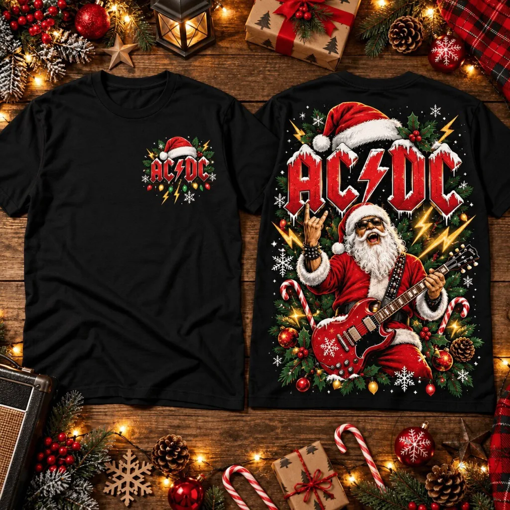 ACDC Christmas Rock and Roll Santa Claus Holiday T-Shirt AC/DC Christmas Rock and Roll Santa Claus Holiday T-Shirt