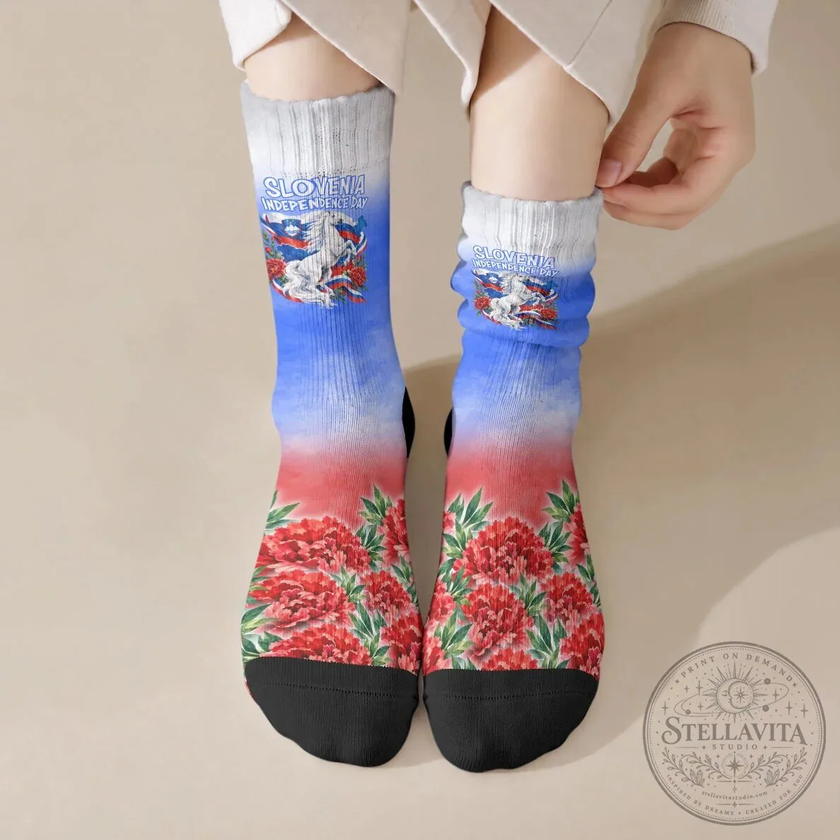 Slovenia Independence Day Lipizzan Horse Red Carnation Emblem Patriotic Socks 9 Slovenia Independence Day Lipizzan Horse Red Carnation Emblem Patriotic Socks