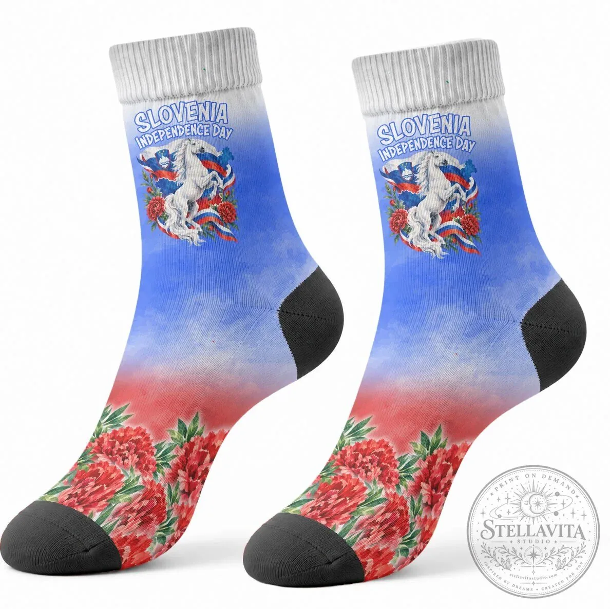 Slovenia Independence Day Lipizzan Horse Red Carnation Emblem Patriotic Socks 10 Slovenia Independence Day Lipizzan Horse Red Carnation Emblem Patriotic Socks
