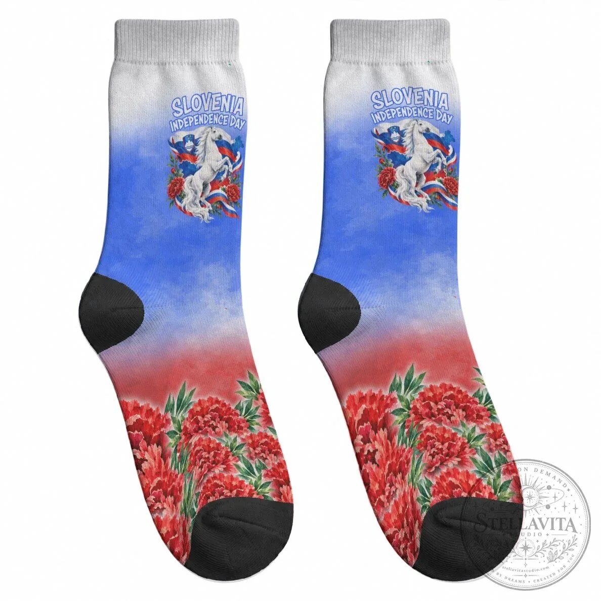 Slovenia Independence Day Lipizzan Horse Red Carnation Emblem Patriotic Socks 11 Slovenia Independence Day Lipizzan Horse Red Carnation Emblem Patriotic Socks