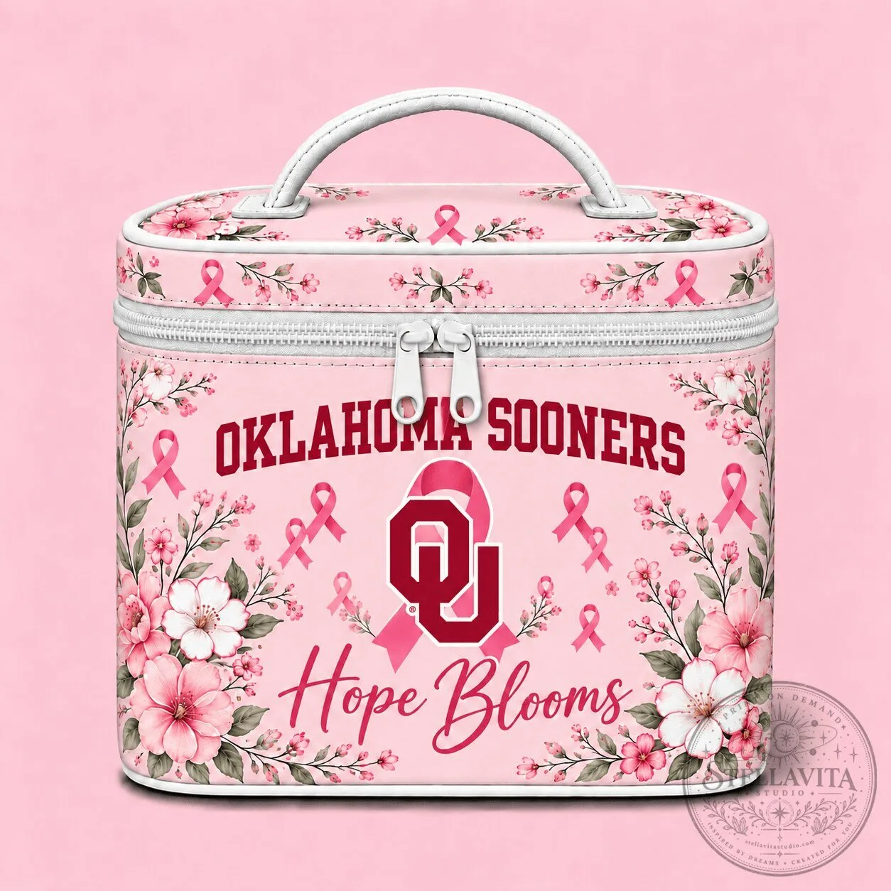 Oklahoma Sooners Breast Cancer Awareness Hope Blooms Cosmetic Bag 10 Oklahoma Sooners Breast Cancer Awareness Hope Blooms Cosmetic Bag