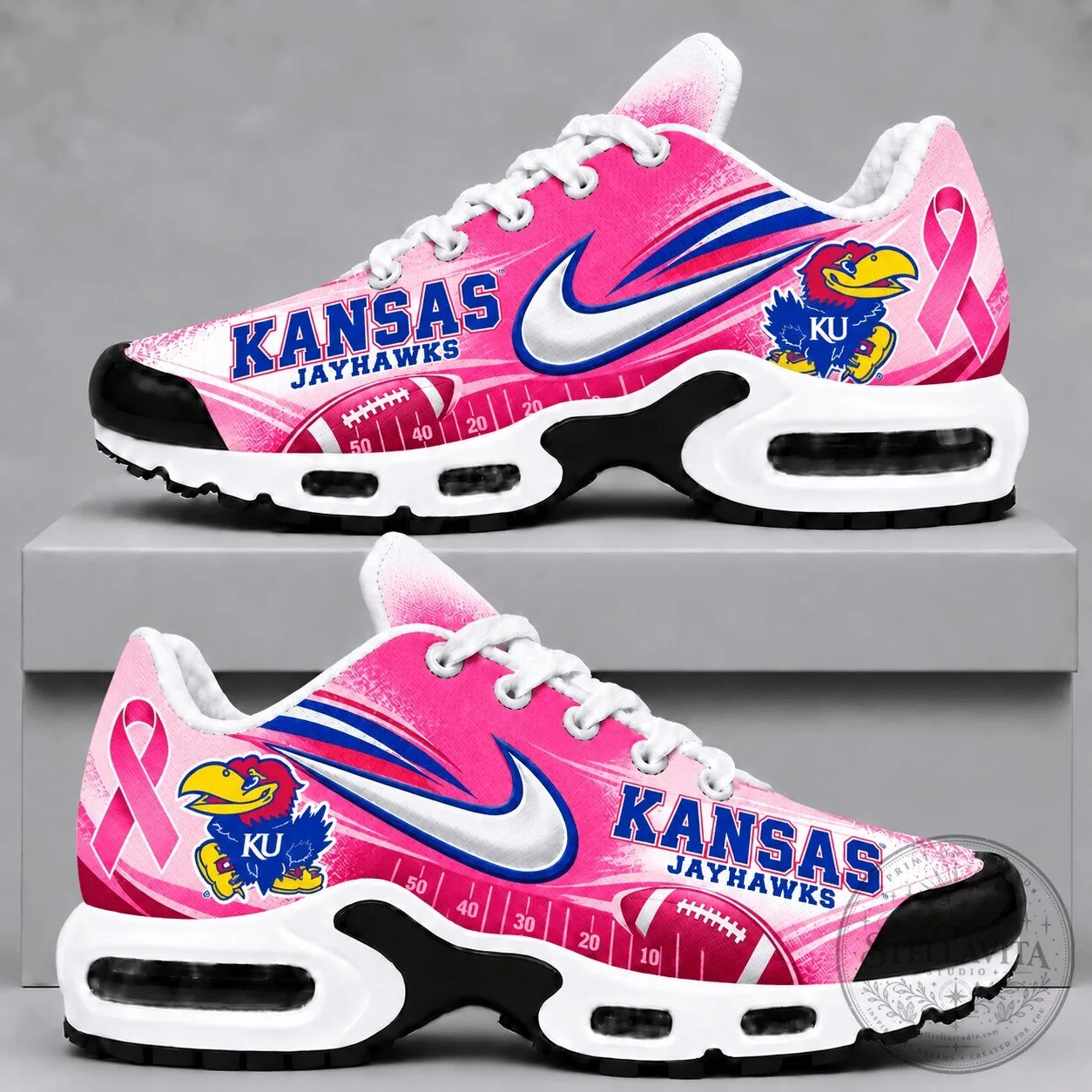 Kansas Jayhawks Breast Cancer Awareness Pink Football Field Sneakers 4 Kansas Jayhawks Breast Cancer Awareness Pink Football Field Sneakers