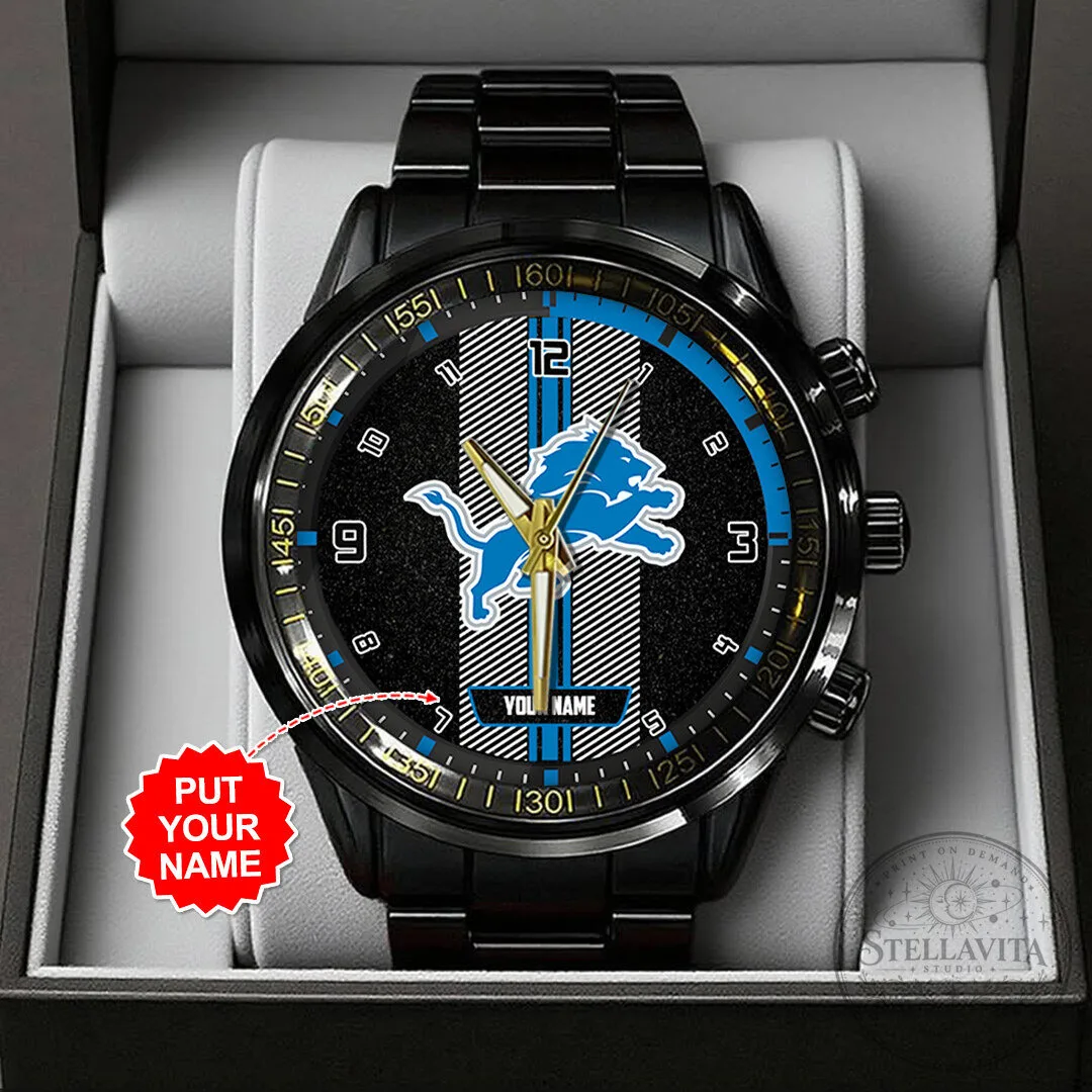 Detroit Lions Black Stainless Steel Chronograph Watch
