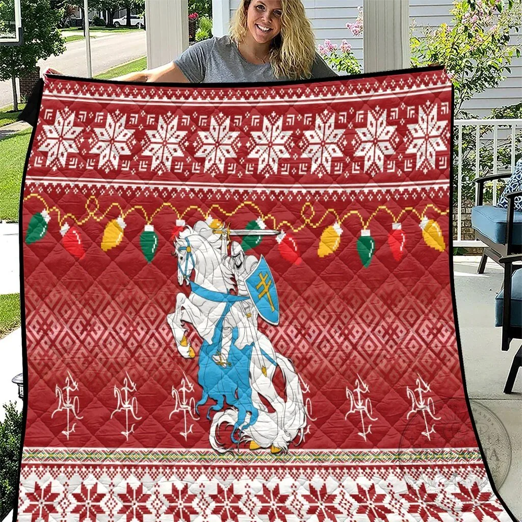 Lithuanian Vytis Christmas Holiday Quilt Blanket with Snowflake Pattern
