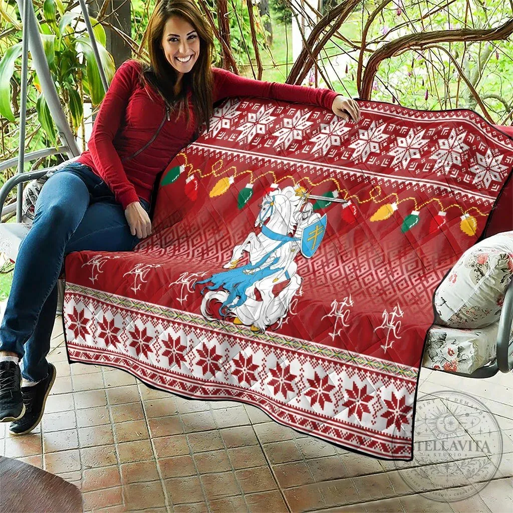 Lithuanian Vytis Christmas Holiday Quilt Blanket with Snowflake Pattern 15 Lithuanian Vytis Christmas Holiday Quilt Blanket with Snowflake Pattern