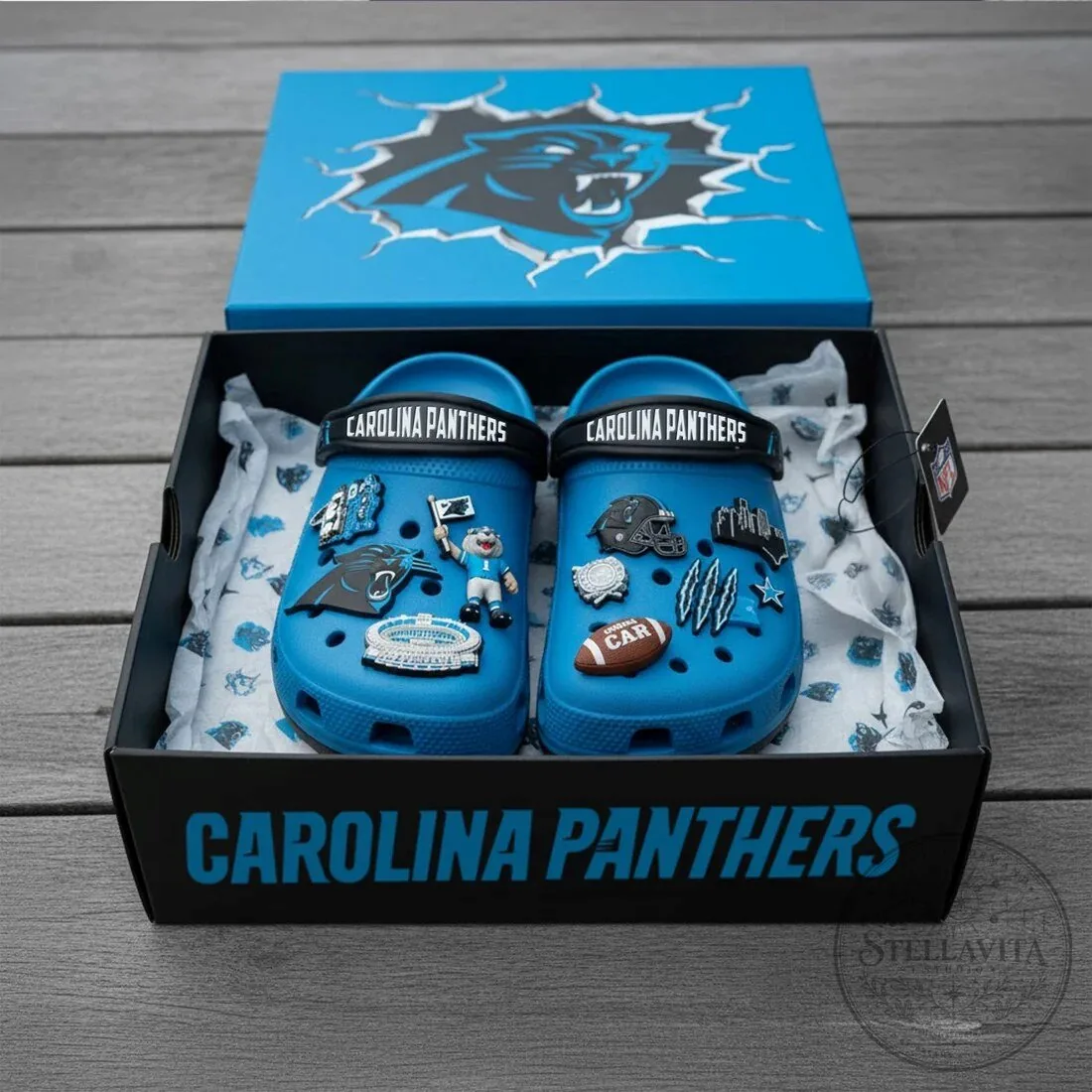 Carolina Panthers Blue Team Logo Embellished Crocs Shoes