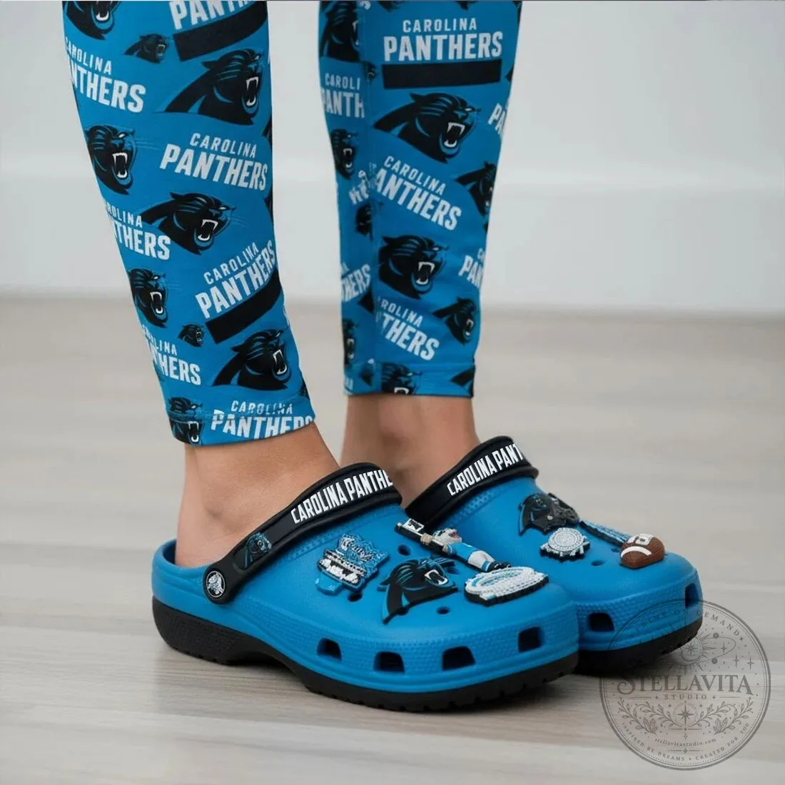 Carolina Panthers Blue Team Logo Embellished Crocs Shoes 9 Carolina Panthers Blue Team Logo Embellished Crocs Shoes