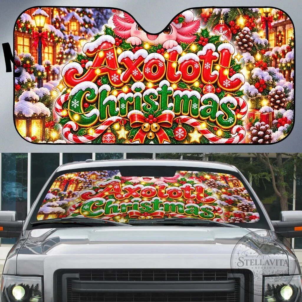Axolotl Christmas Winter Wonderland Snowflakes Car Windshield Sun Shade 4 Axolotl Christmas Winter Wonderland Snowflakes Car Windshield Sun Shade