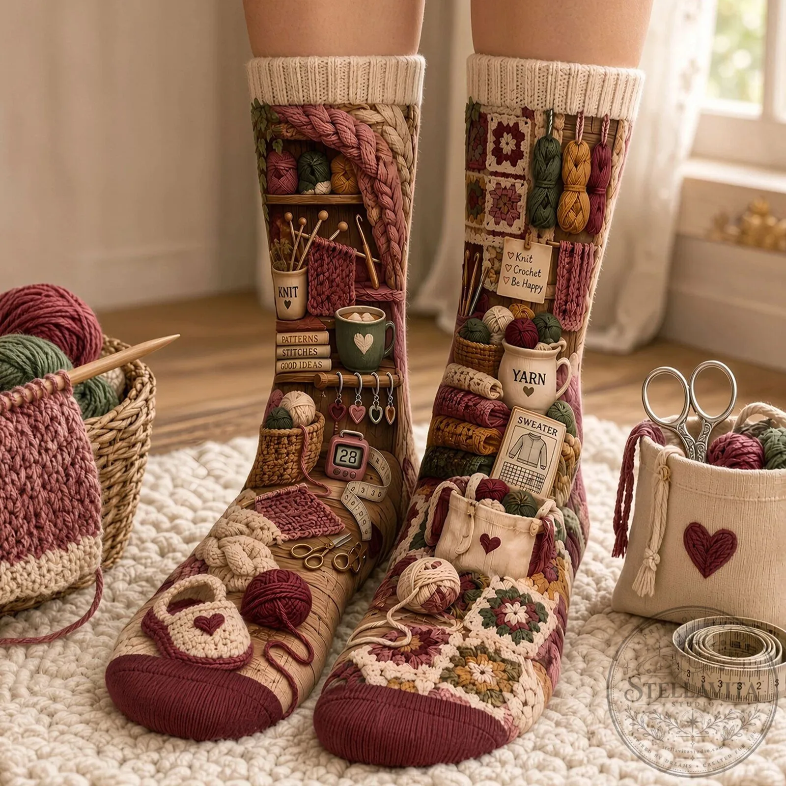 Knitting Era Custom Name Gifts For Her, Knitting Lovers Personalized Crew Socks 2 Knitting Era Custom Name Gifts For Her, Knitting Lovers Personalized Crew Socks