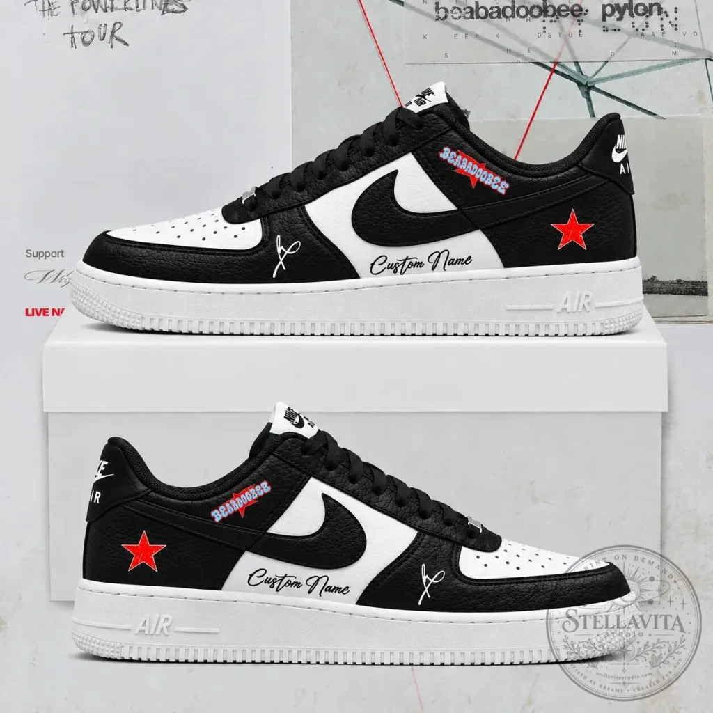Beabadoobee The Powerlines Tour Custom Name Black and White Sneakers Shoes Beabadoobee The Powerlines Tour Custom Name Black and White Sneakers Shoes
