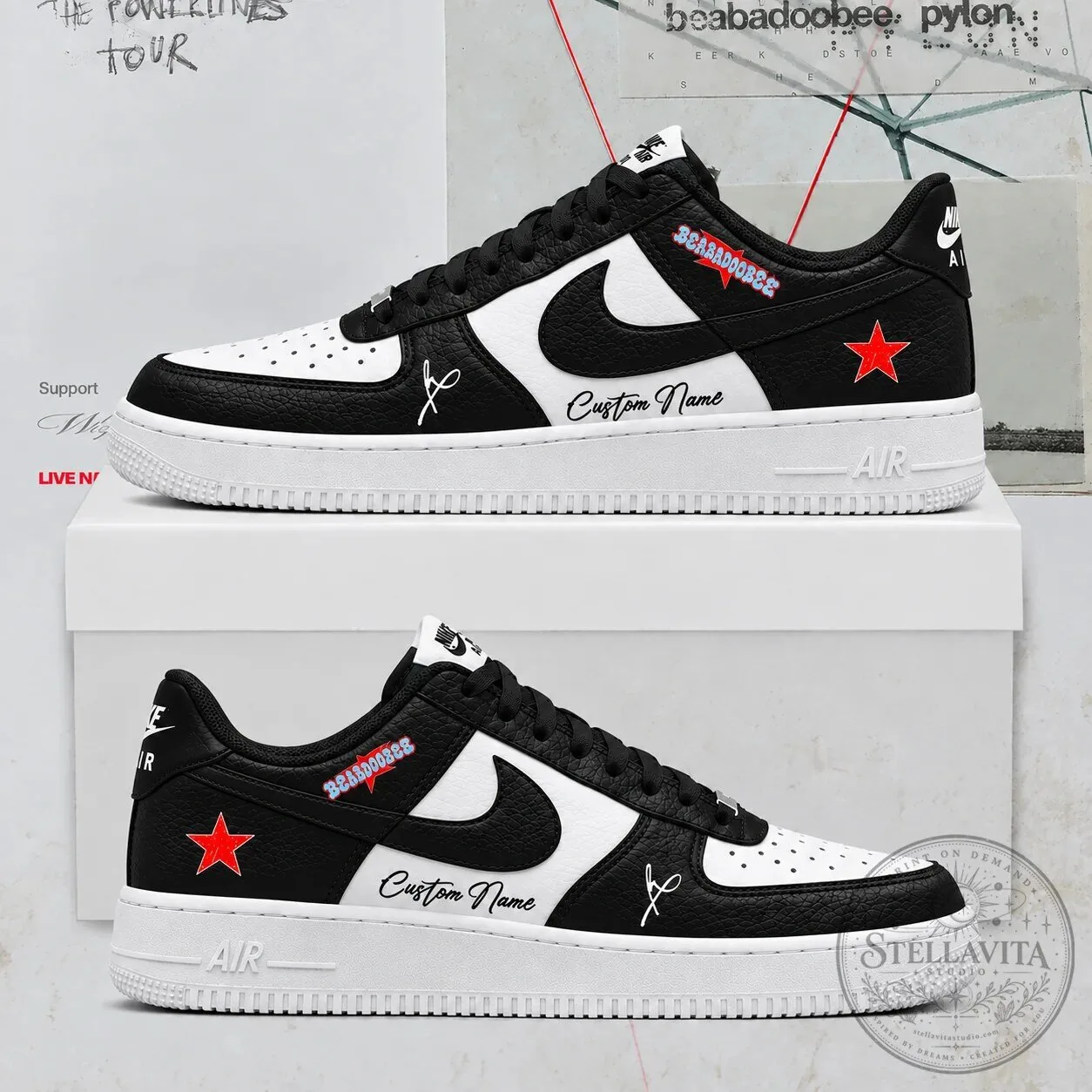 Beabadoobee The Powerlines Tour Custom Name Black and White Sneakers Shoes 3 Beabadoobee The Powerlines Tour Custom Name Black and White Sneakers Shoes