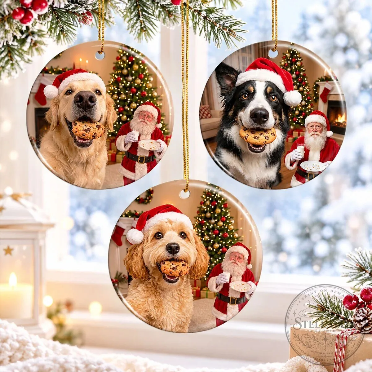 Personalized Golden Retriever Dog Stealing Santa's Cookie Christmas Tree Ornament 16 Personalized Golden Retriever Dog Stealing Santa
