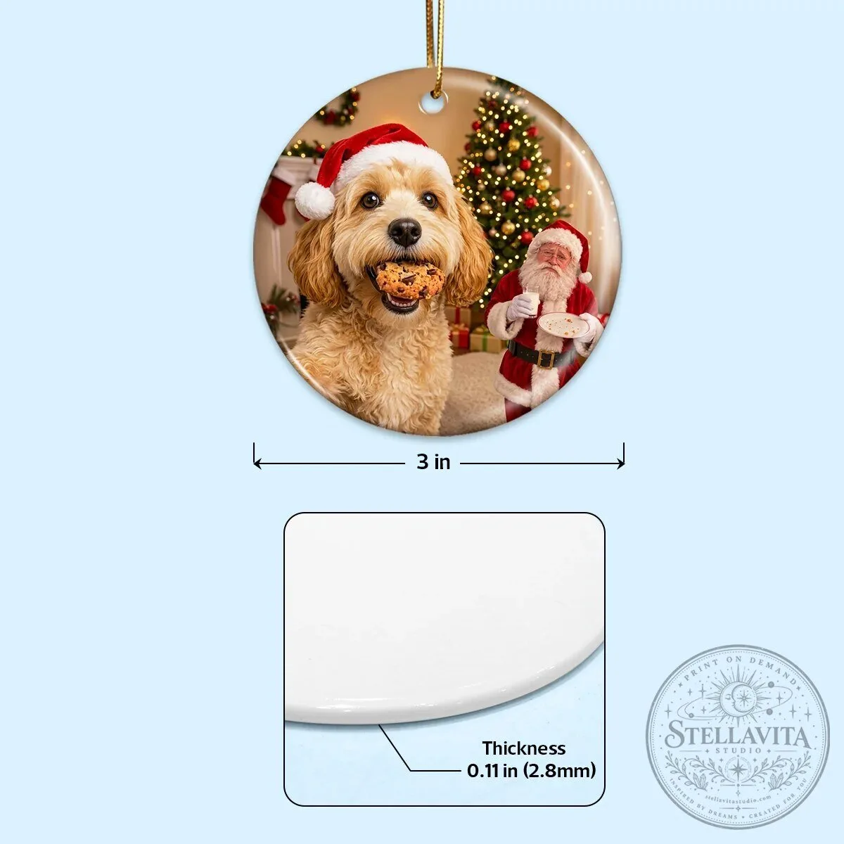 Personalized Golden Retriever Dog Stealing Santa's Cookie Christmas Tree Ornament 17 Personalized Golden Retriever Dog Stealing Santa
