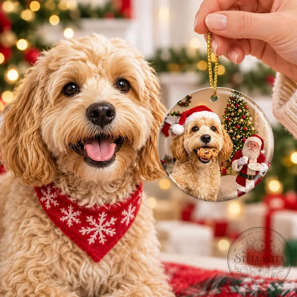 Personalized Golden Retriever Dog Stealing Santa's Cookie Christmas Tree Ornament 19 Personalized Golden Retriever Dog Stealing Santa