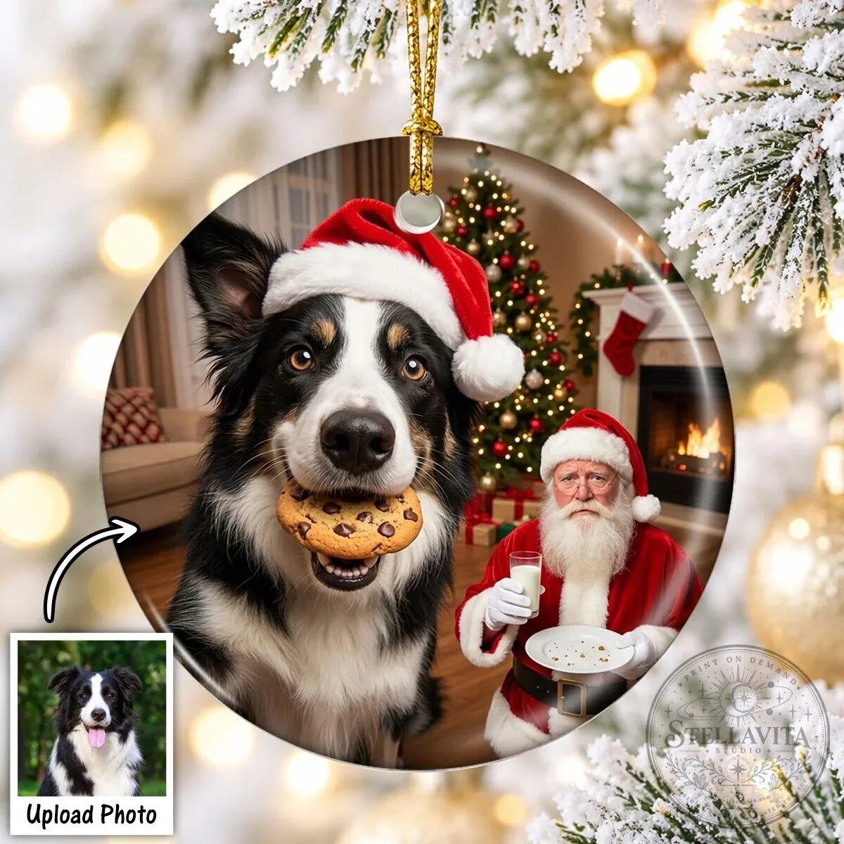 Personalized Golden Retriever Dog Stealing Santa's Cookie Christmas Tree Ornament 21 Personalized Golden Retriever Dog Stealing Santa