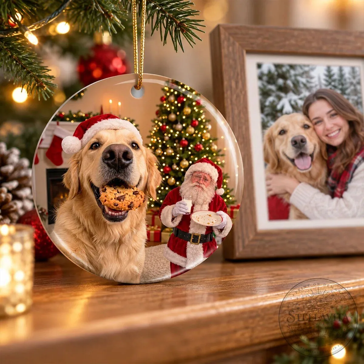 Personalized Golden Retriever Dog Stealing Santa's Cookie Christmas Tree Ornament 23 Personalized Golden Retriever Dog Stealing Santa