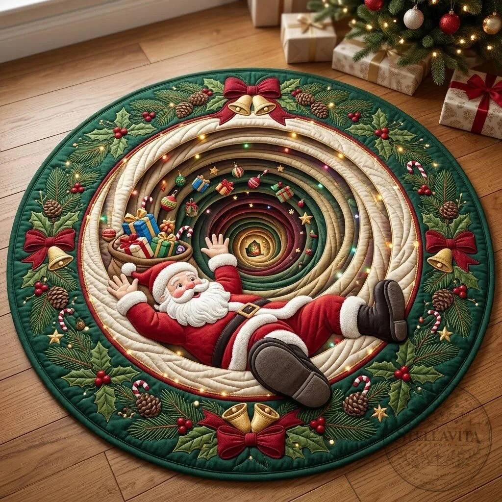 Christmas Santa Claus Vortex Quilted Round Mat Holiday Home Decor