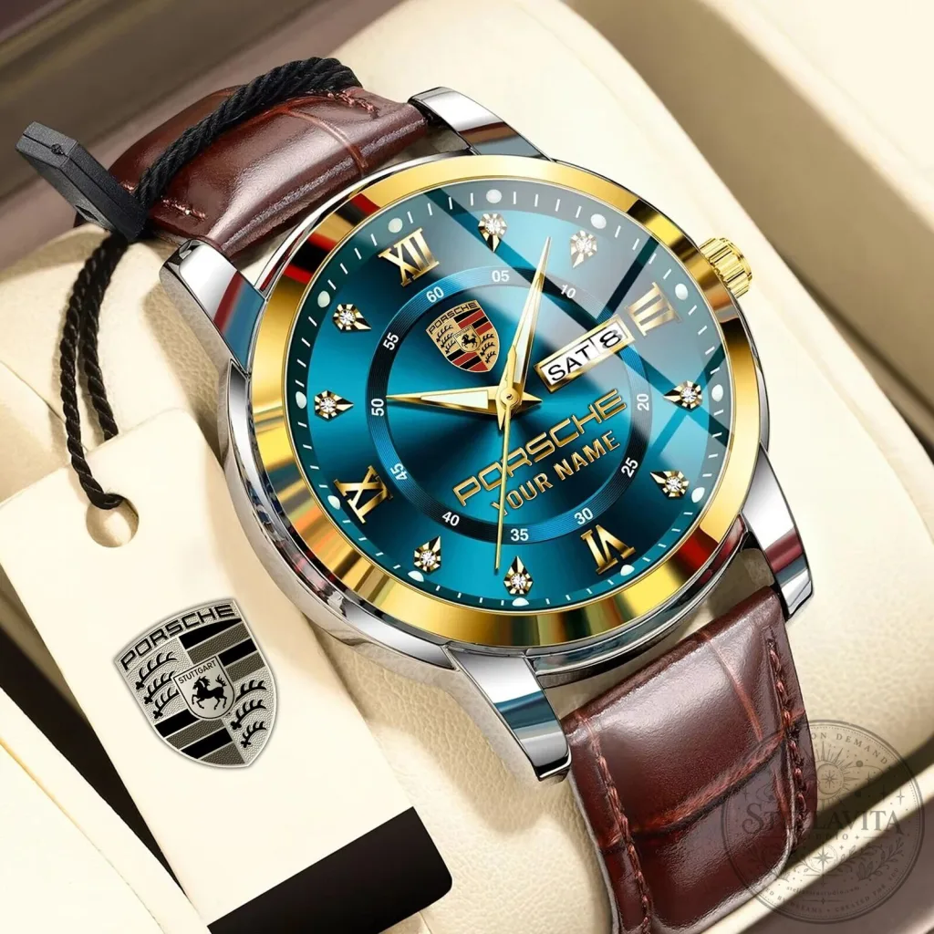 Porsche Custom Name Luxury Business Watch with Leather Strap Porsche Custom Name Luxury Business Watch with Leather Strap
