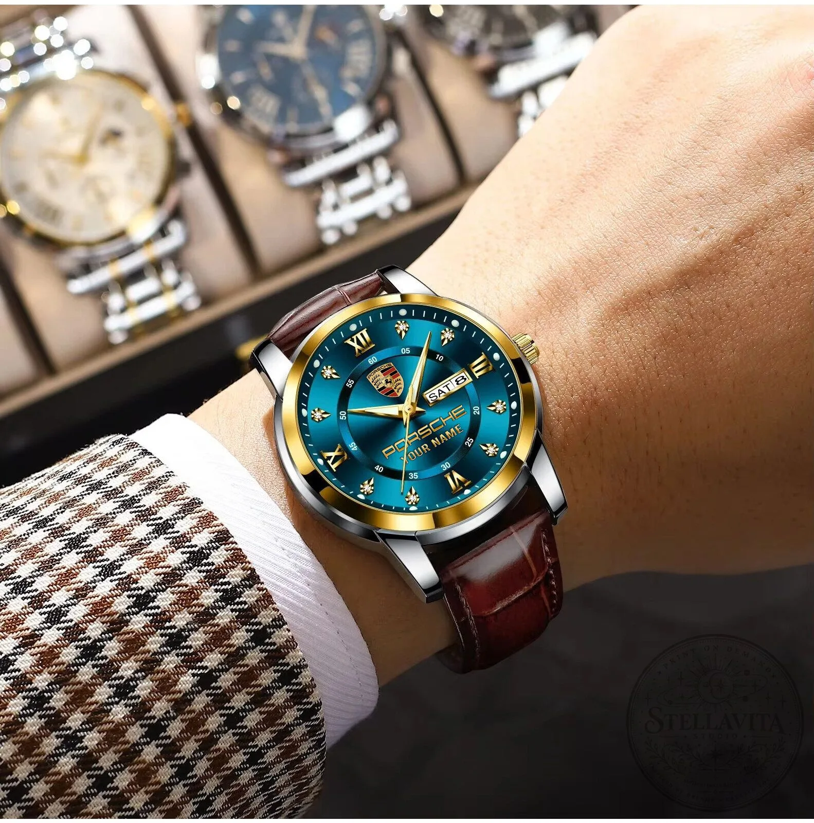 Porsche Custom Name Luxury Business Watch with Leather Strap 18 Porsche Custom Name Luxury Business Watch with Leather Strap