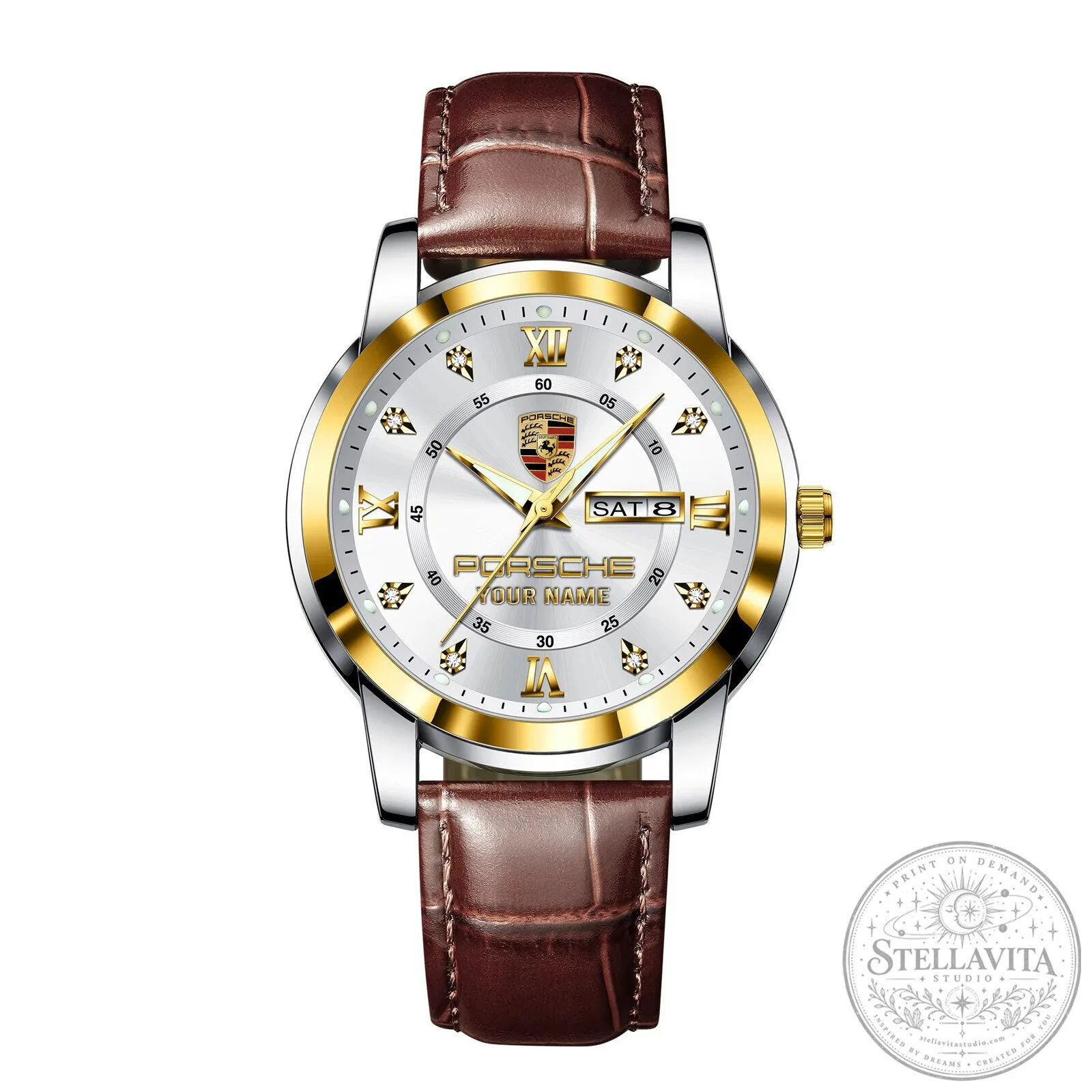 Porsche Custom Name Luxury Business Watch with Leather Strap 21 Porsche Custom Name Luxury Business Watch with Leather Strap