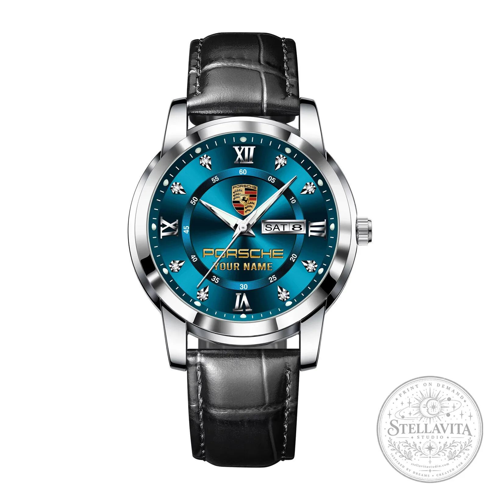 Porsche Custom Name Luxury Business Watch with Leather Strap 22 Porsche Custom Name Luxury Business Watch with Leather Strap