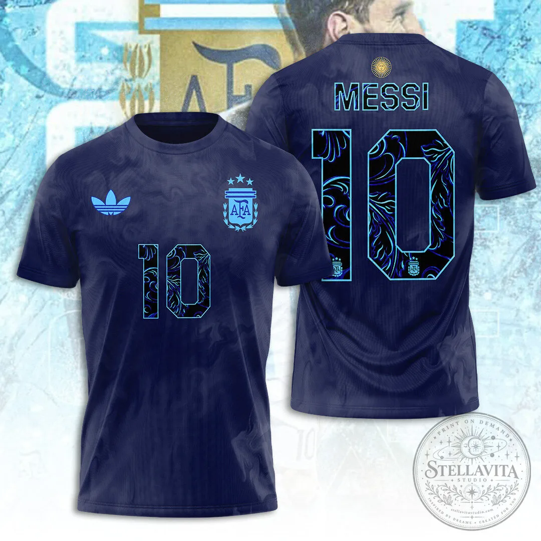 Lionel Messi Argentina National Football Team Blue Floral Number 10 Soccer Jersey