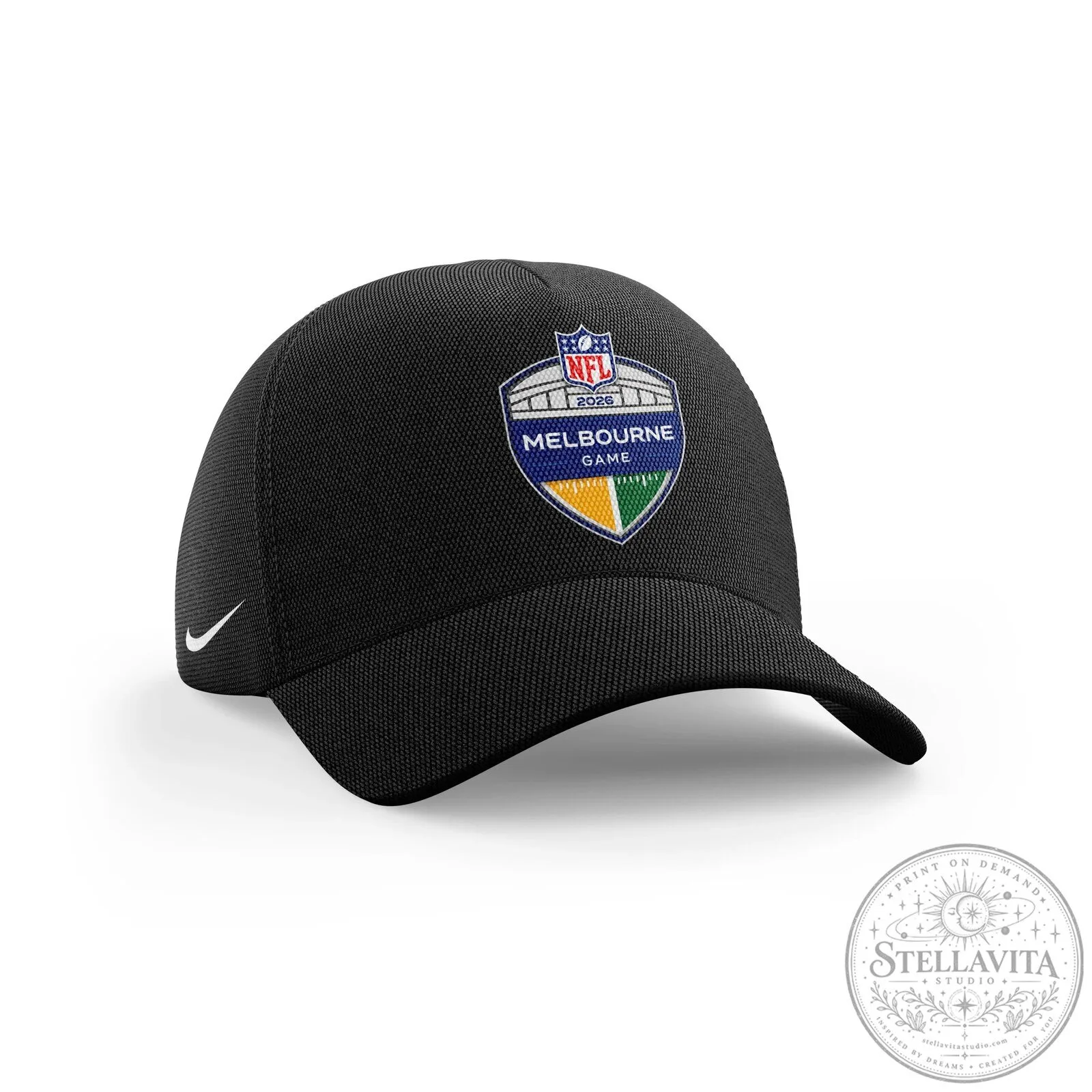 NFL Melbourne Game 2026 Shield Logo Black Adjustable Cap Hat
