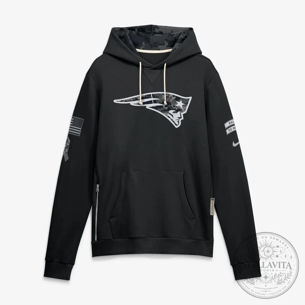 New England Patriots Black 2026 Salute to Service Sideline Dri-FIT Pullover Hoodie
