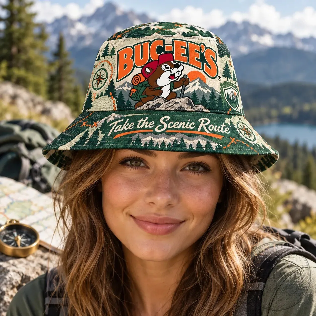 Buc-ee's Take The Scenic Route Forest Hiking Outdoor Bucket Hat 7 Buc-ee