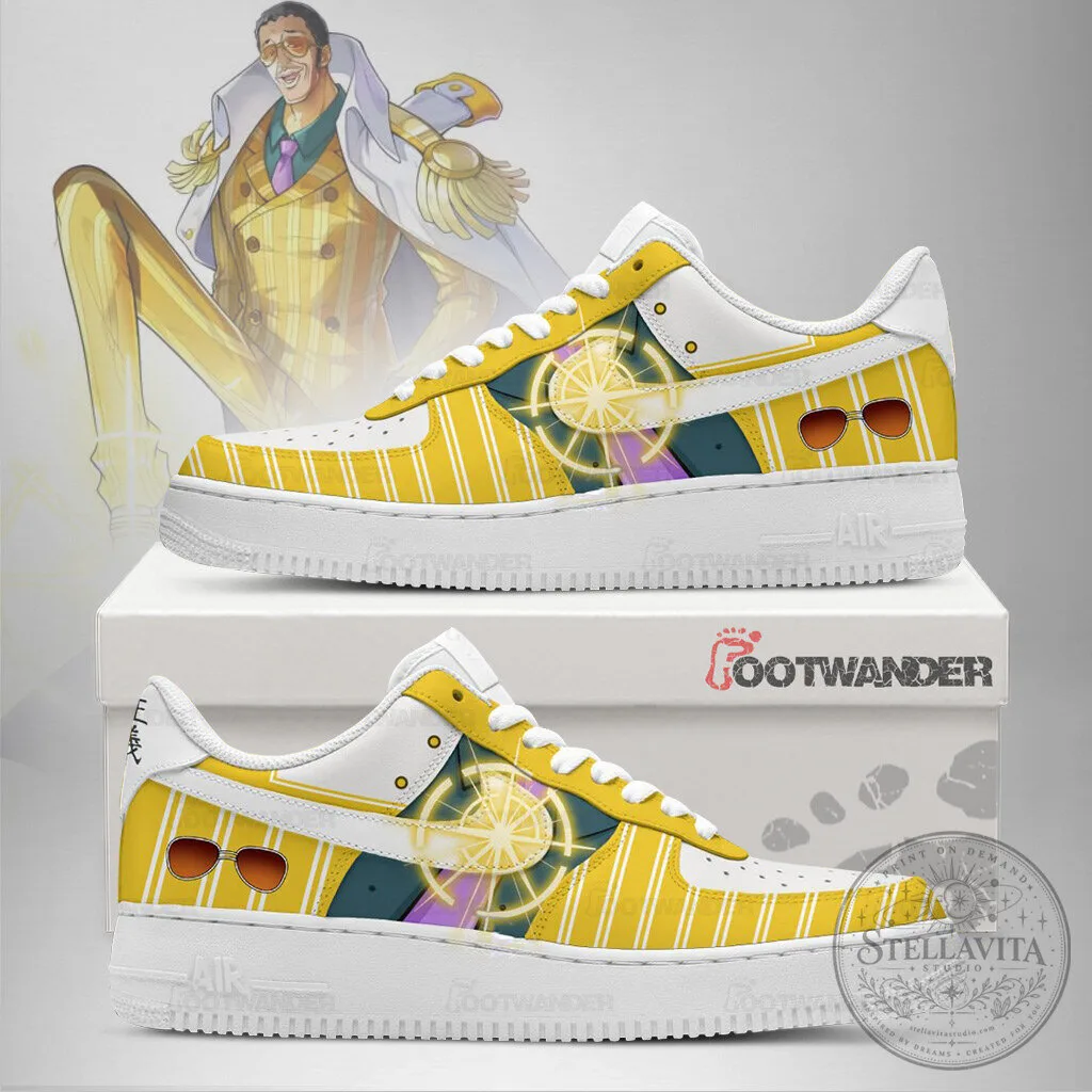 Borsalino One Piece Anime Character Kizaru Yellow Striped Embossed Logo Shoes