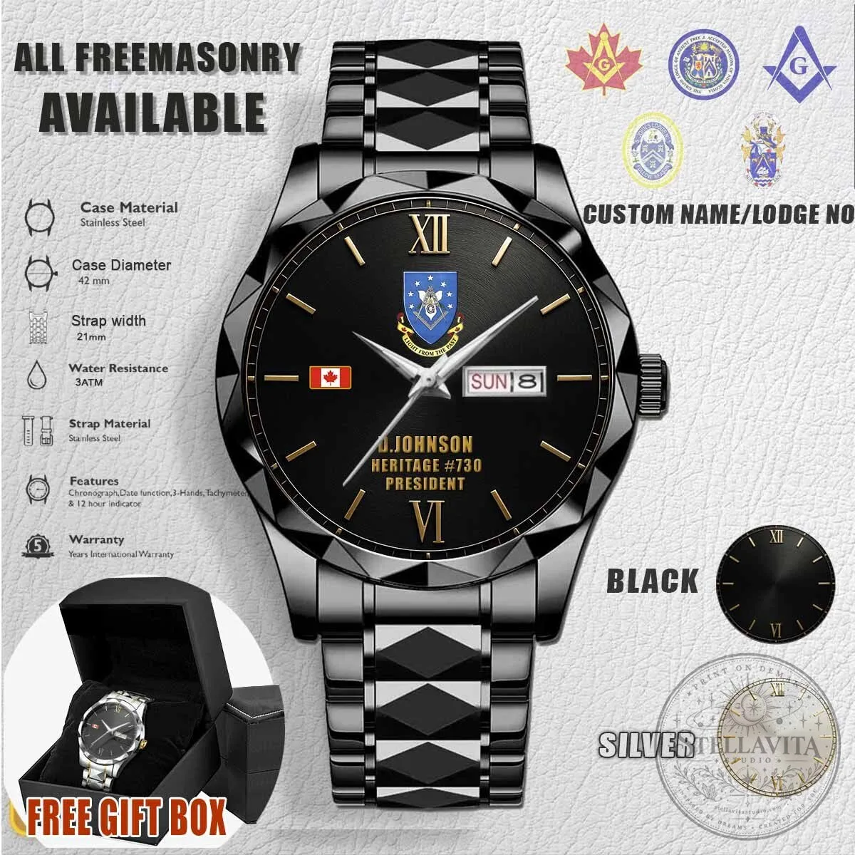 Freemasonry Heritage Lodge Number 730 Stainless Steel Wrist Watch 11 Freemasonry Heritage Lodge Number 730 Stainless Steel Wrist Watch