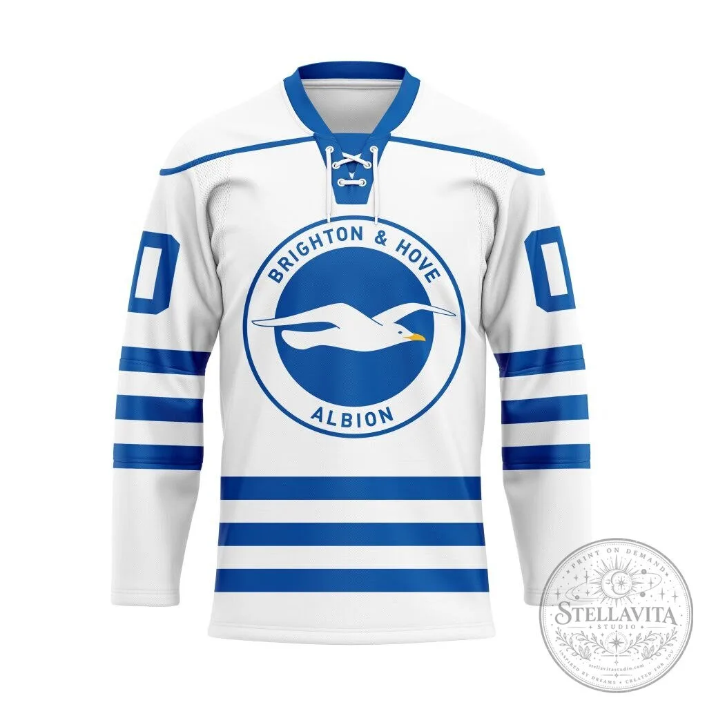 Brighton and Hove Albion Football Club White Blue Stripes Hockey Jersey