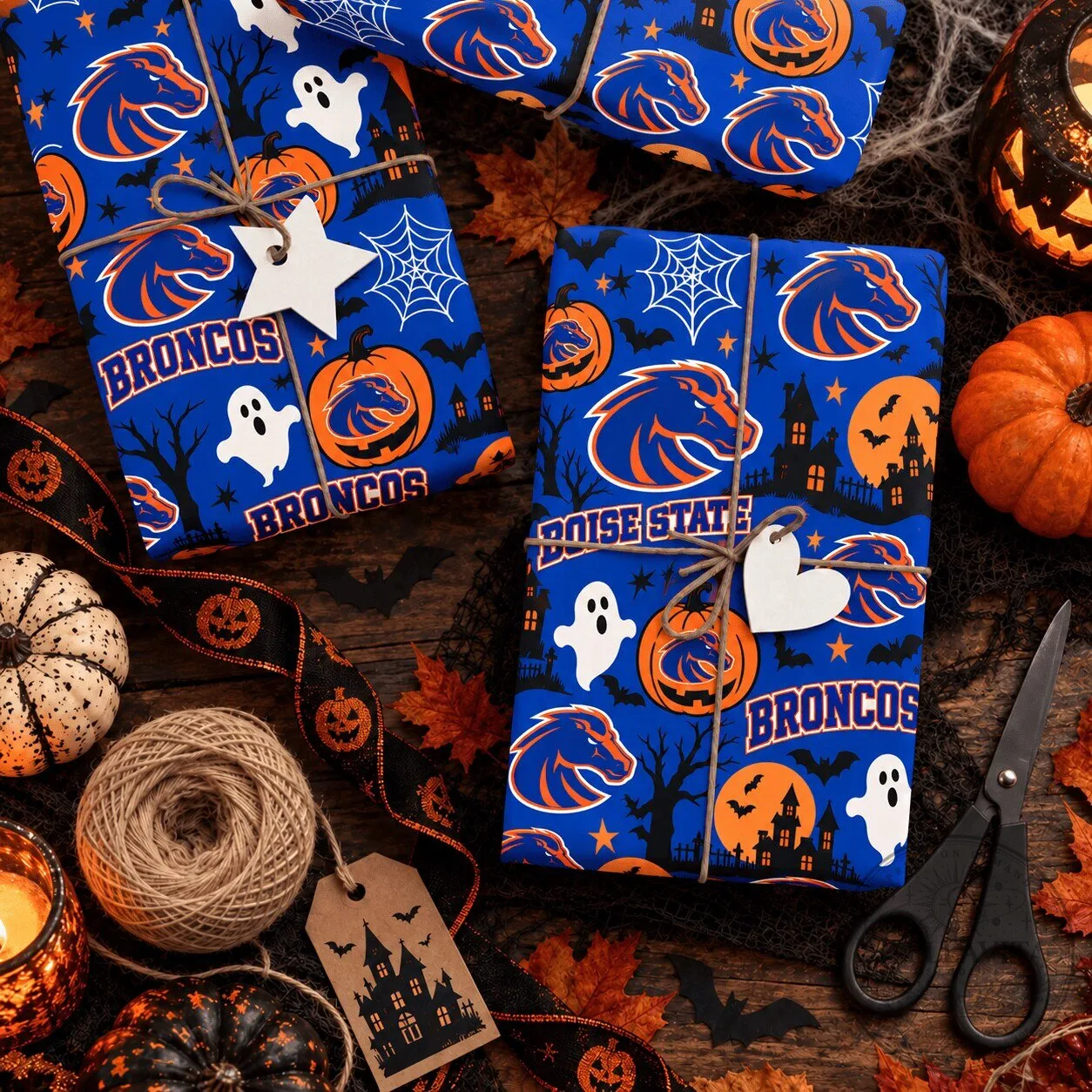 Boise State Broncos Halloween Spooky Night NCAA Wrapping Paper Gift Wrap