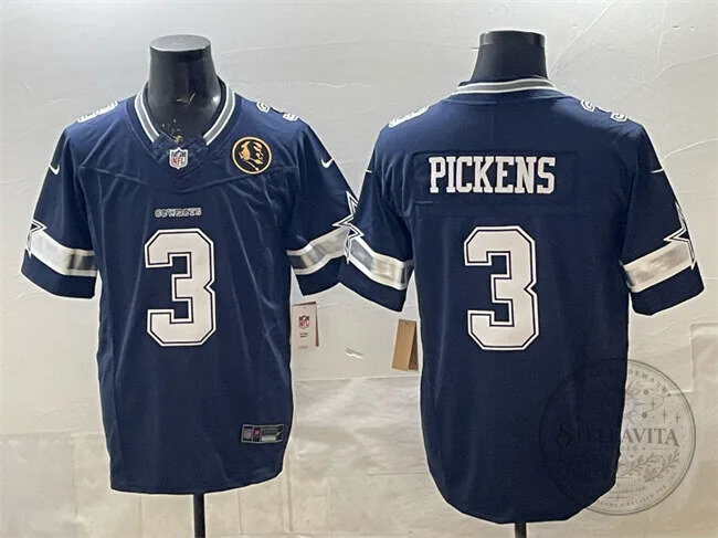 Dallas Cowboys Football George Pickens Number 3 Navy Blue Jersey