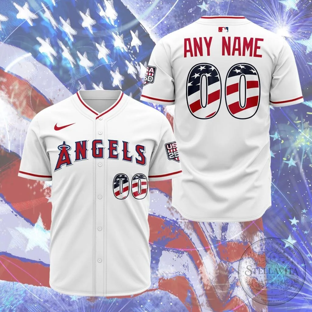 Los Angeles Angels Personalized Stars and Stripes Baseball Jersey 2 Los Angeles Angels Personalized Stars and Stripes Baseball Jersey