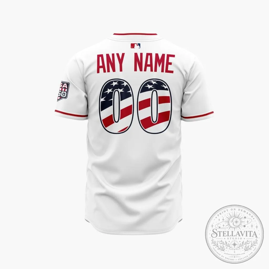 Los Angeles Angels Personalized Stars and Stripes Baseball Jersey 9 Los Angeles Angels Personalized Stars and Stripes Baseball Jersey