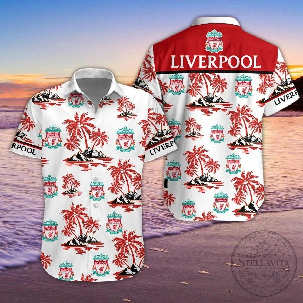 Liverpool Football Club Palm Trees Hawaiian Button-Up Shirt