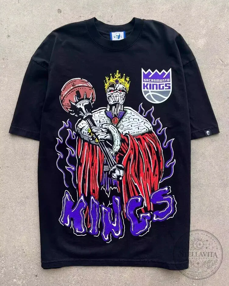 Sacramento Kings Basketball Team Mascot King Graphic Black T-Shirt