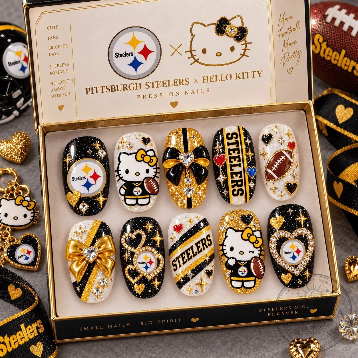 Pittsburgh Steelers Hello Kitty Football Fan Glam Press-On Nails Set