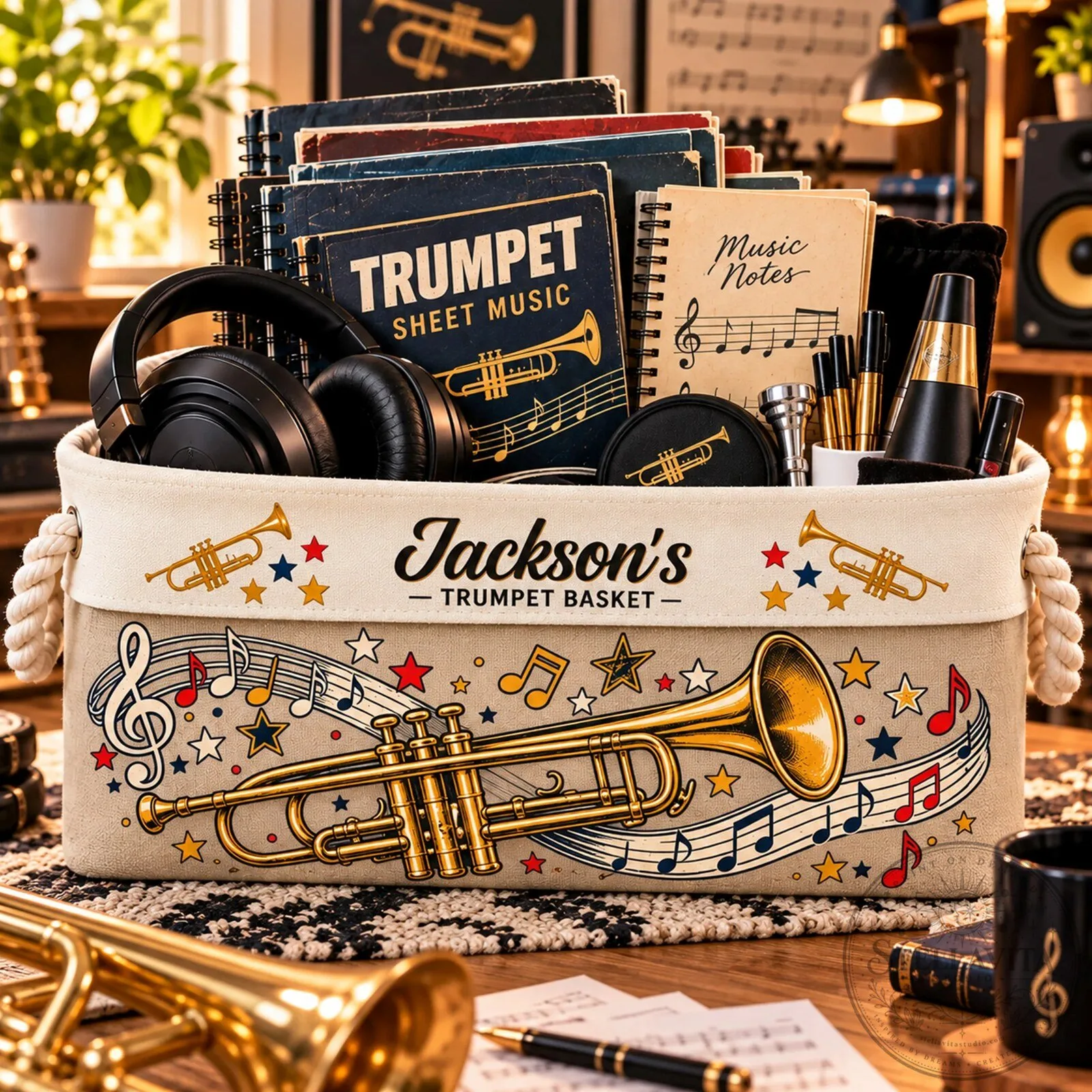 Personalized Trumpet Player Musician Storage Basket