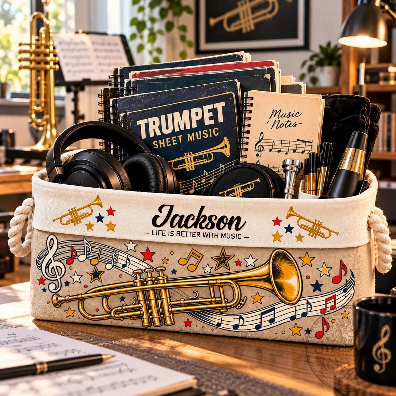 Personalized Trumpet Player Musician Storage Basket 10 Personalized Trumpet Player Musician Storage Basket
